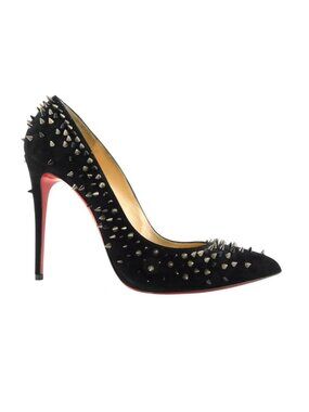 CHRISTIAN LOUBOUTIN Black Spike Suede Leather Heel Pumps 39